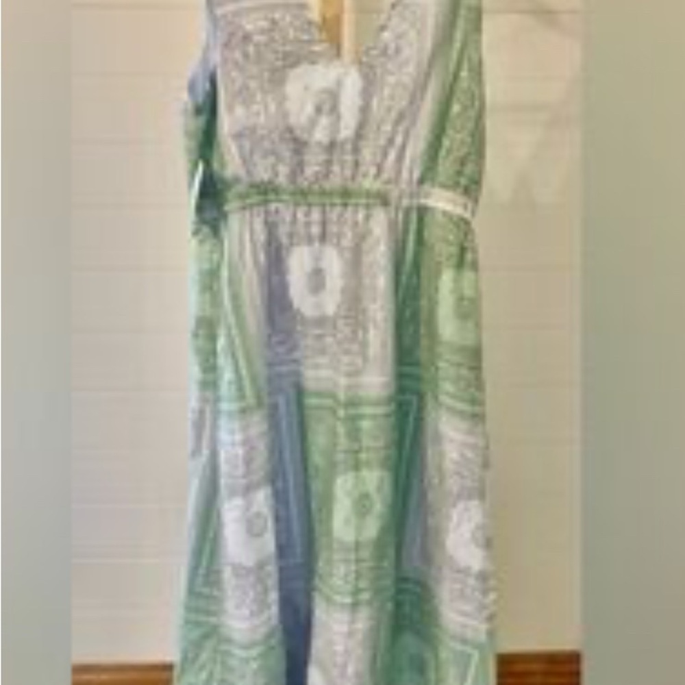 Green and Blue Patterned Maxi Dress